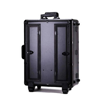 New style professional hard aluminum cosmetic trolley case with light on wheel  beauty case trolley